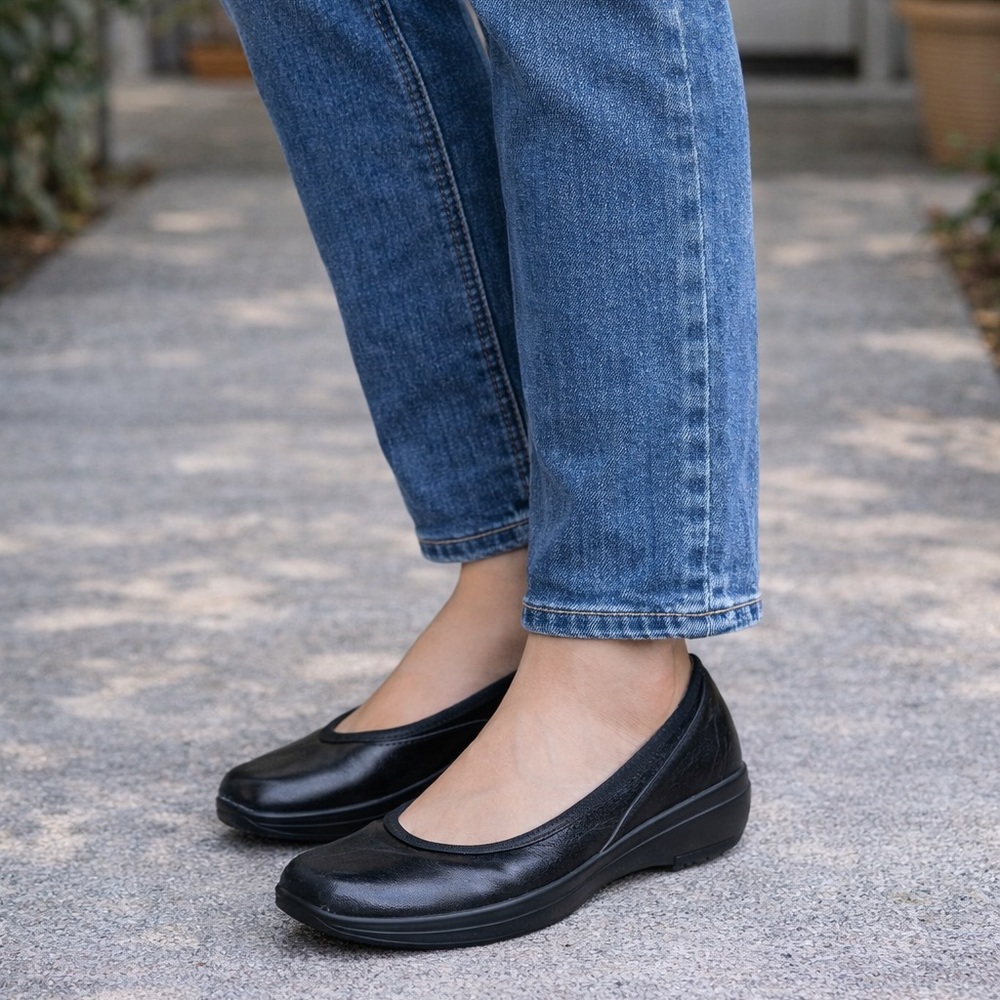 Romika Slip-On Shoes Women's Black Leather Wedge Size 6 Comfort Casual Career